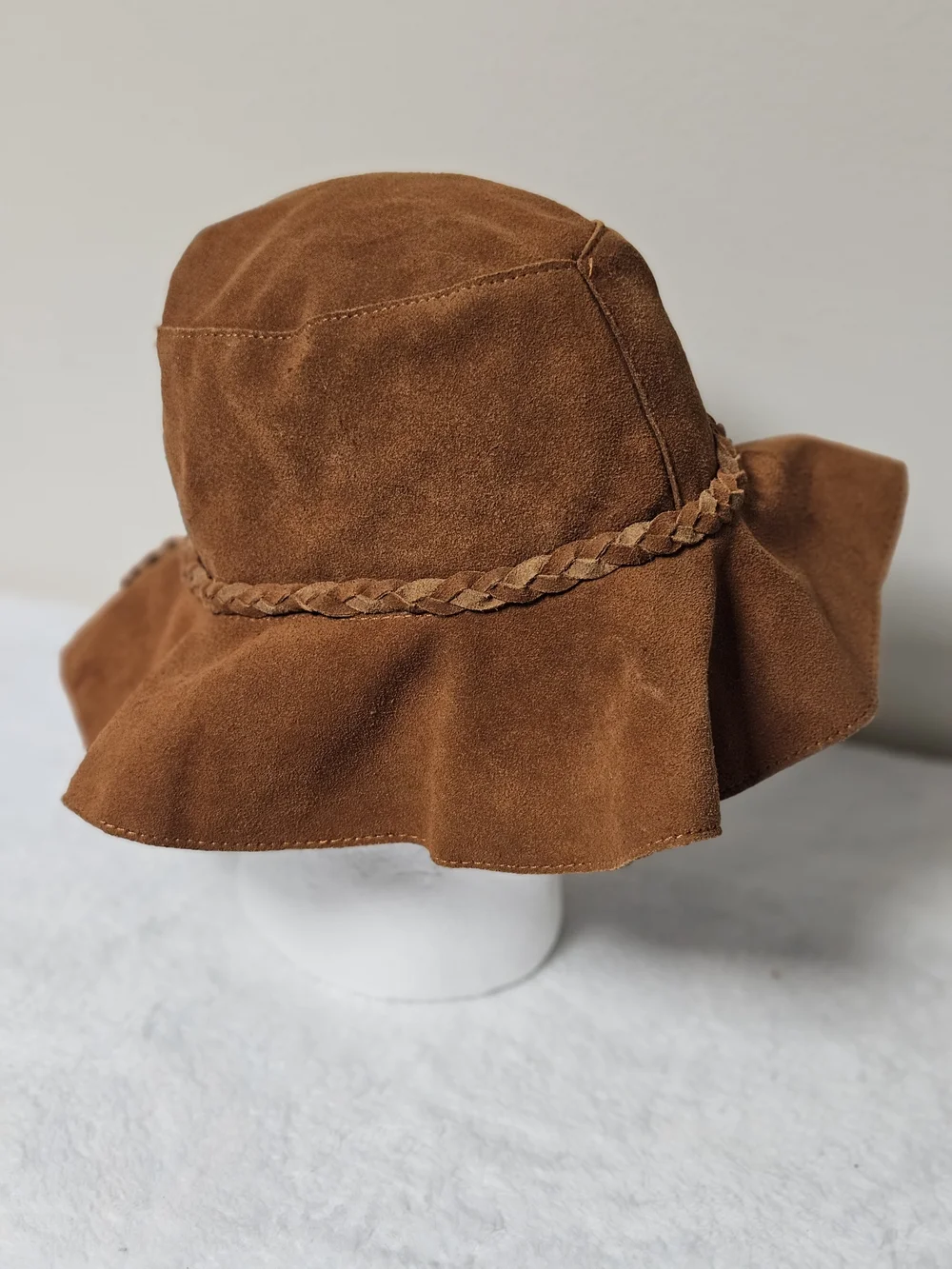 Suede Brown Floppy Hat Braided Band Rodeo Western Mexico Boho Cowboy
